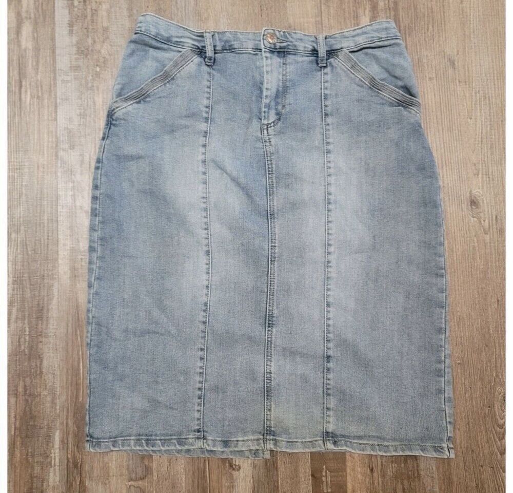 VTG Baccini Womens Denim Maxi Skirt 10P Blue Jeans Stretch